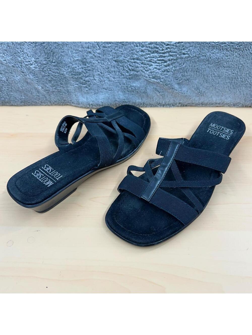 Mootsies Tootsies Black Multi Strap Wedge Sandals 90s Y2K
